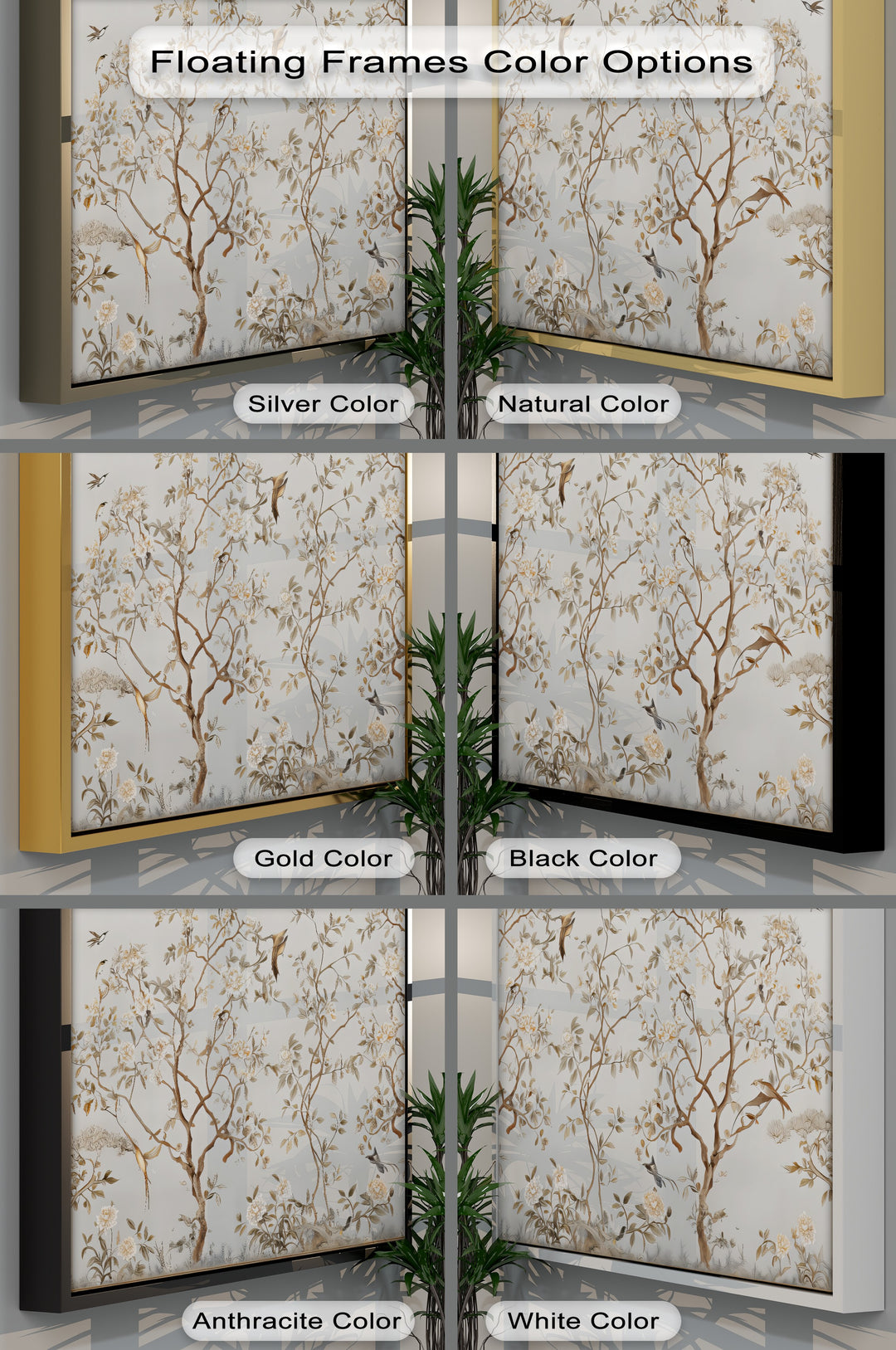 Chinoiserie Floral Birds Mural - Canvas Wall Art | Large Canvas