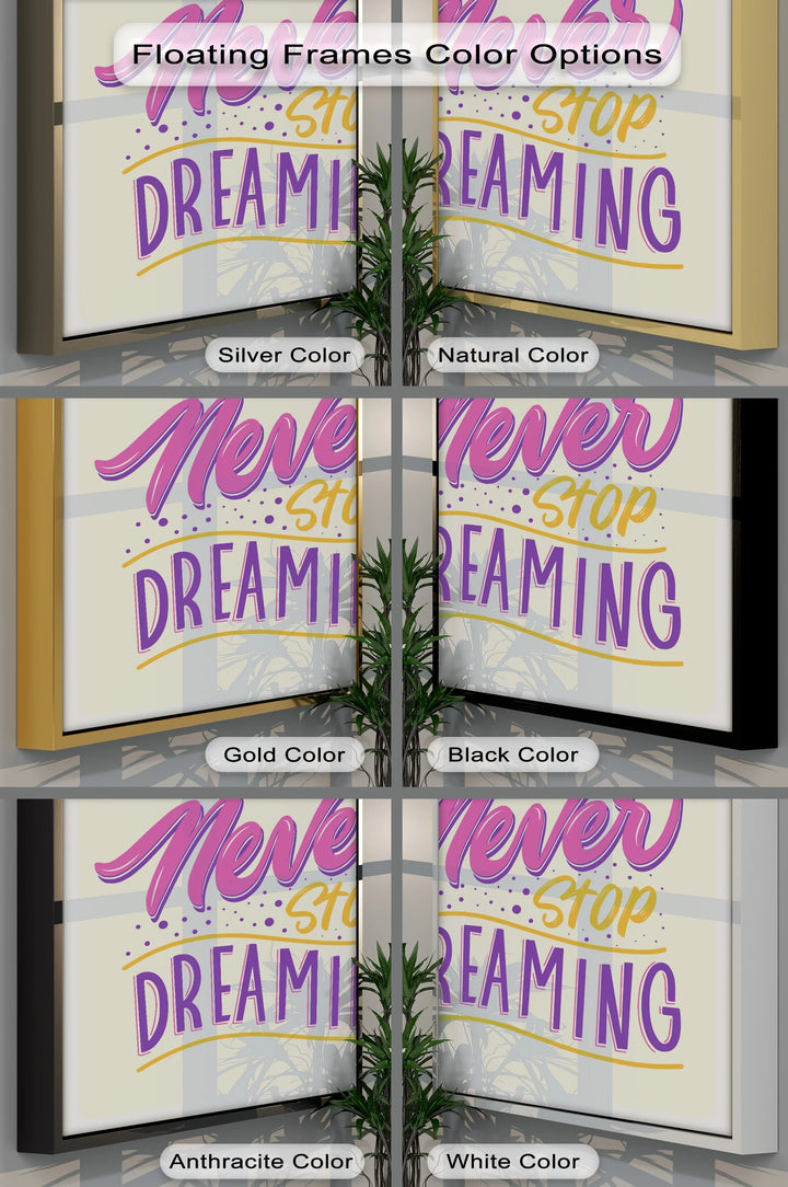 Never Stop Dreaming – Motivational Lettering Canvas Print