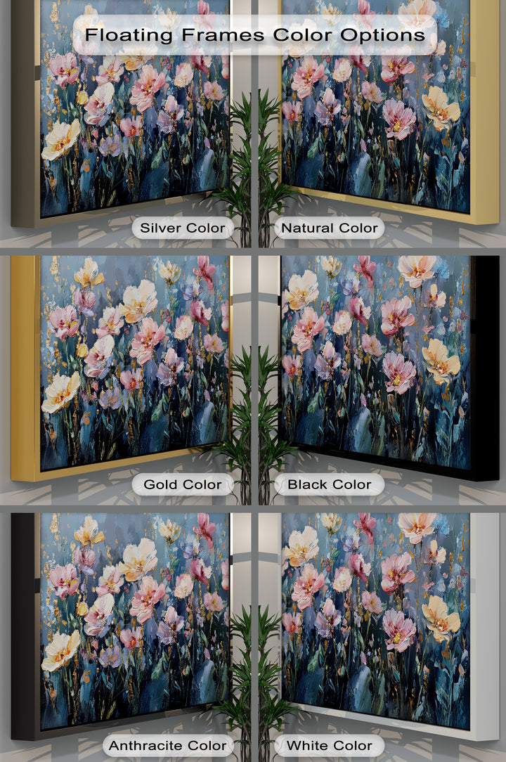 Twilight Bloom – Elegant Garden Flowers on Blue Canvas Print