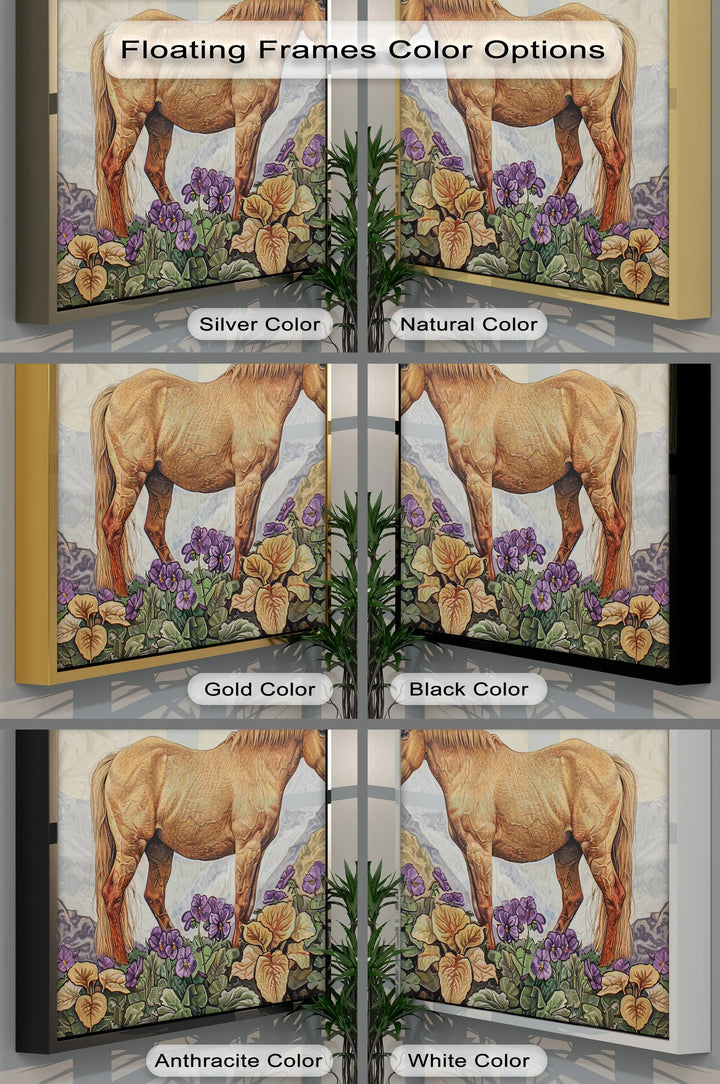 Golden Serenity – Horse Among Violet Blossoms Animal Canvas Print - MyPhotoStation