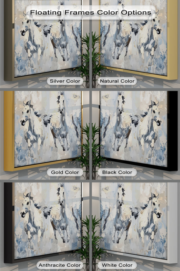 Frozen Gallop – Trio of White Horses in Winter Tones Canvas Print