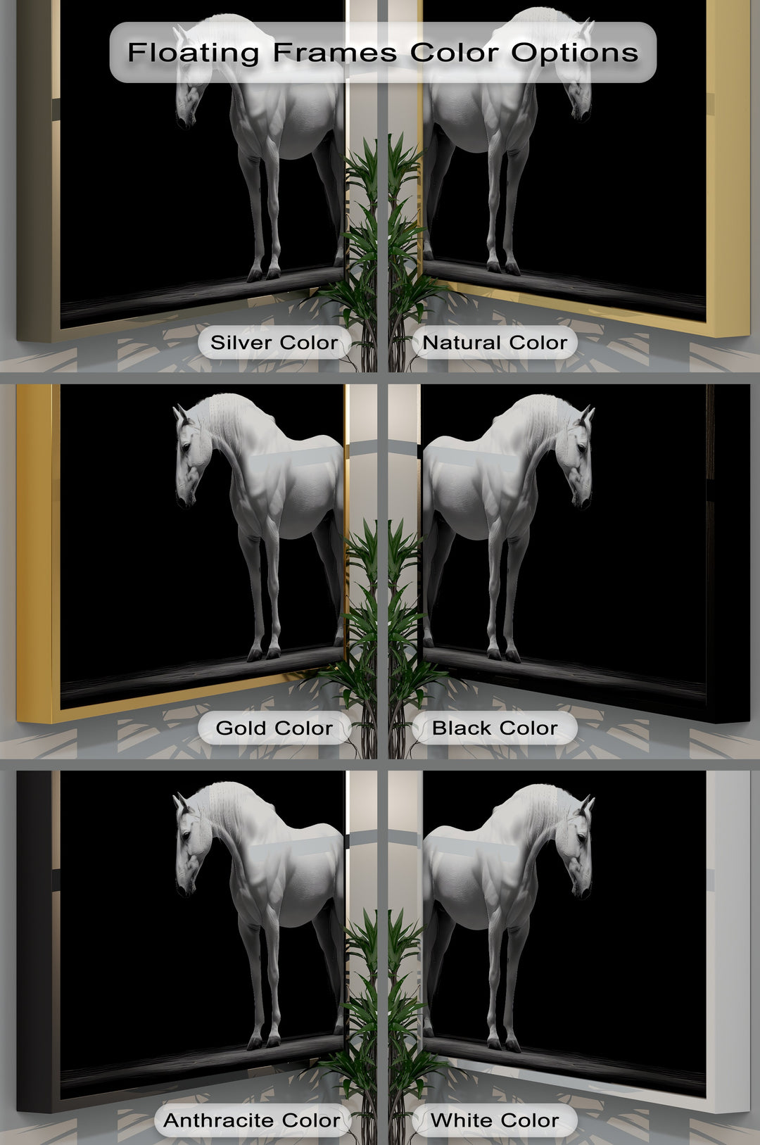 White Horse on Black Background Minimalist - Horse Canvas Print