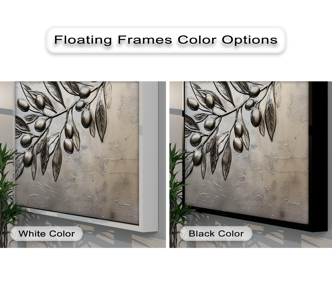 The cool, neutral color temperature of the silver olive branch canvas wall decor creates elegant botanical wall art.