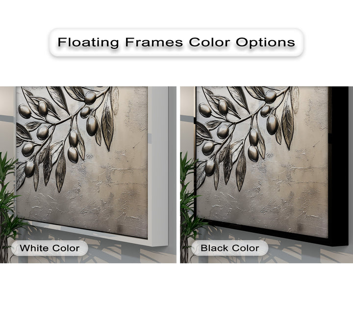 The cool, neutral color temperature of the silver olive branch canvas wall decor creates elegant botanical wall art.