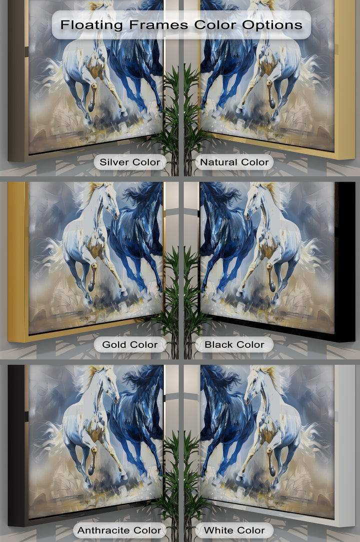 Celestial Gallop – Blue and White Abstract Horse Canvas Print
