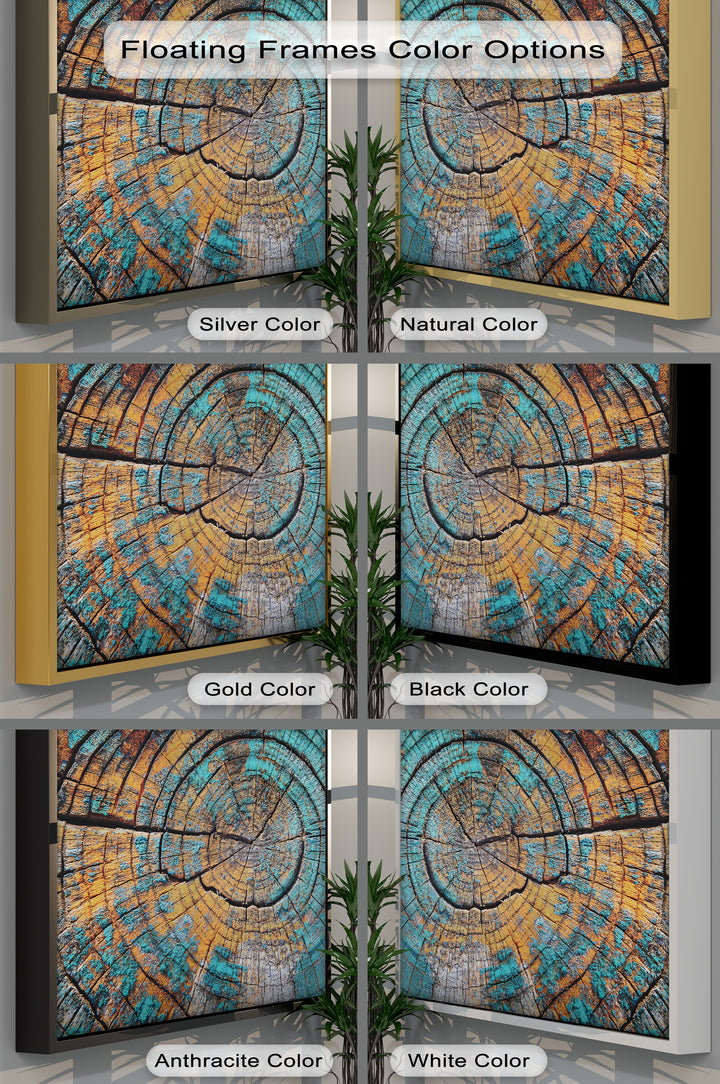 Inviting and earthy, this turquoise tree rings abstract wood pattern canvas wall art showcases a rustic mood, perfect as canvas wall art print for modern home decor.