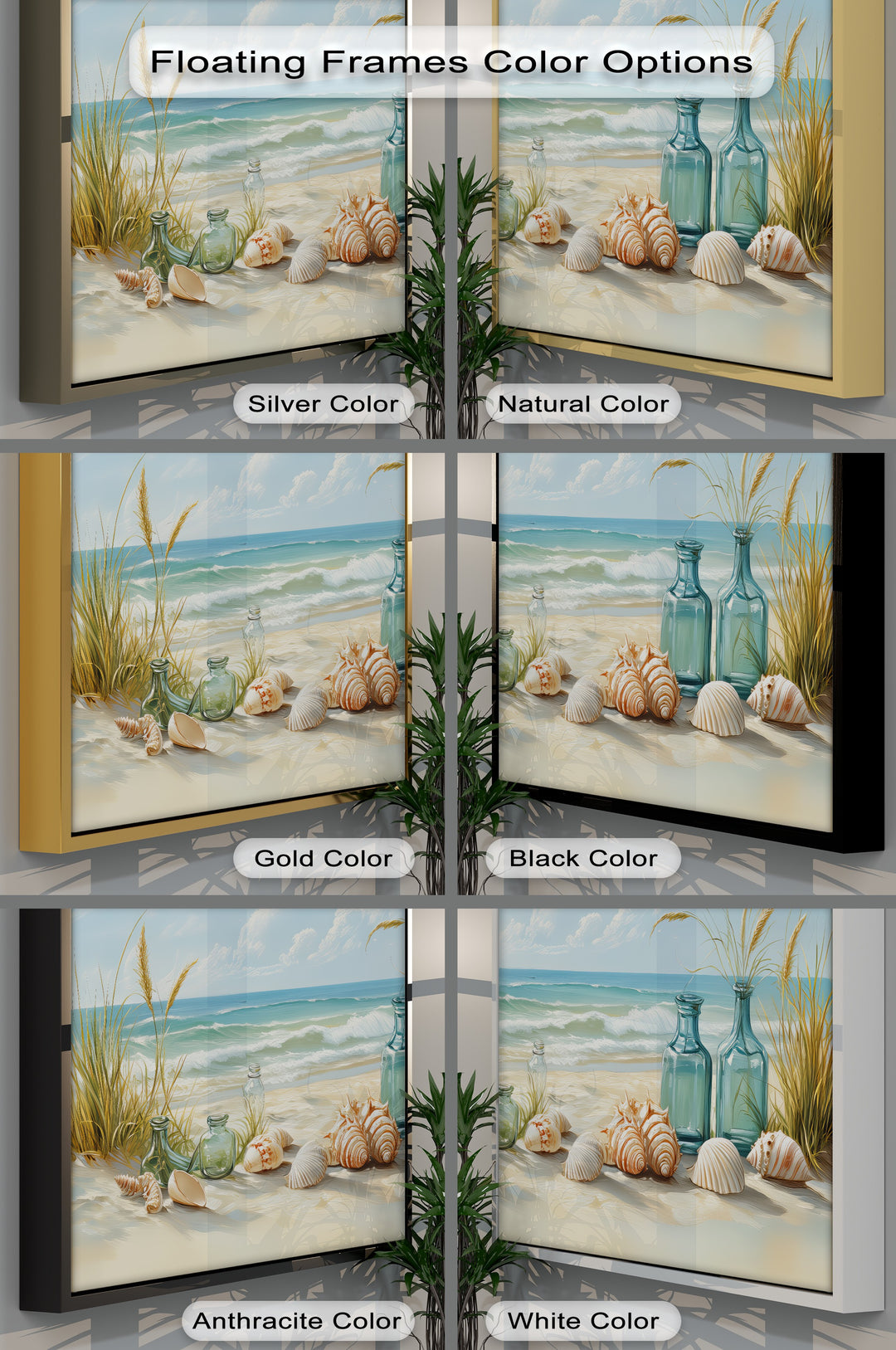 Whispers of the Shore – Seashells and Glass Bottles Coastal Canvas Print