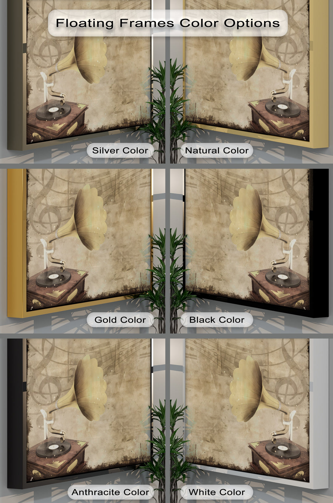 Vintage Gramophone with Musical Notes - Retro Canvas Print