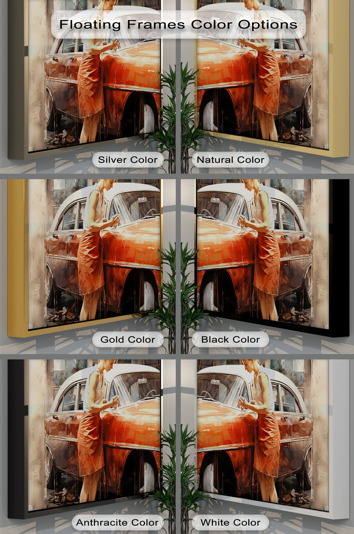 Timeless Connection – Retro Woman with Classic Car Canvas Print