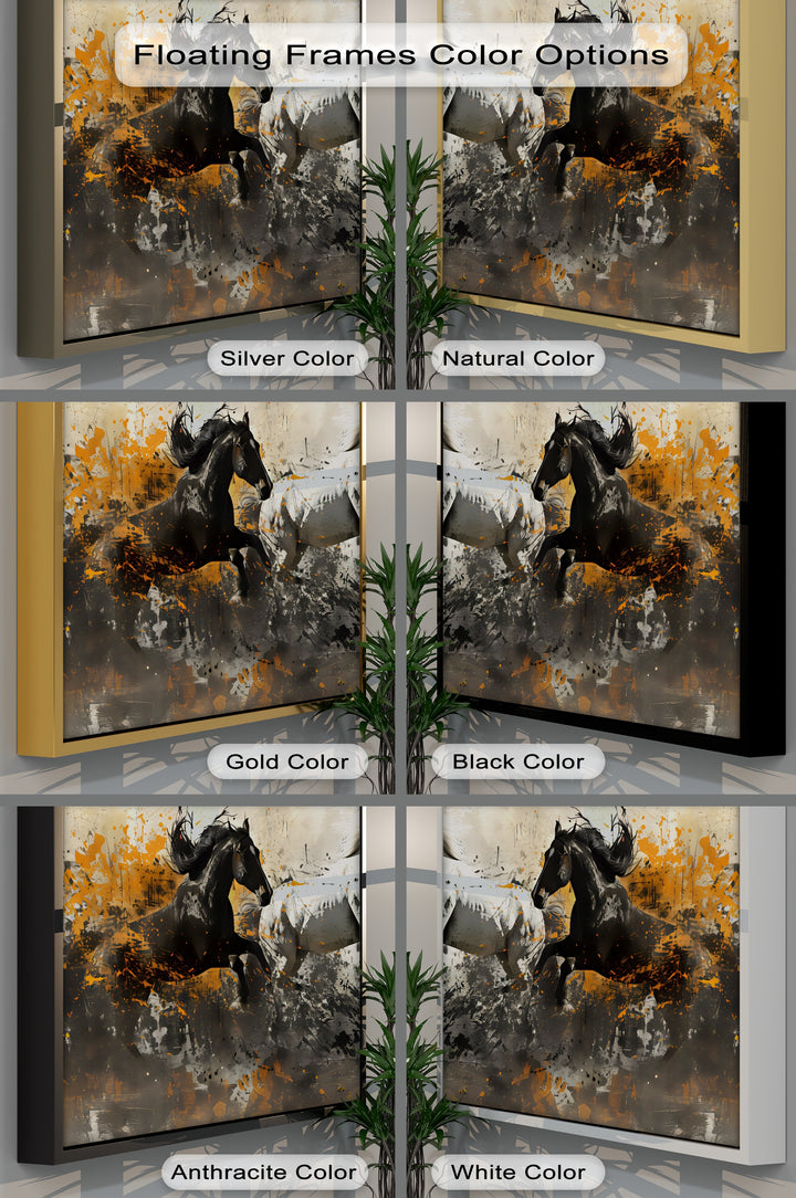 Black and White Horses in Abstract Motion - Horse Canvas Print