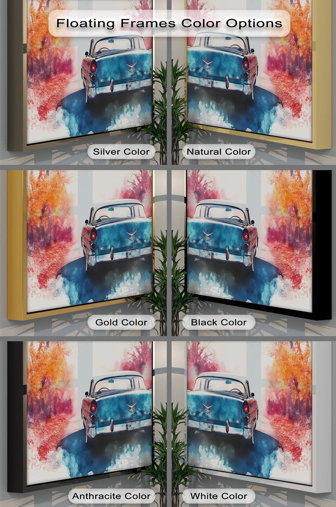 Retro Teal Classic Car Surrounded by Autumn Haze – Car Canvas Print