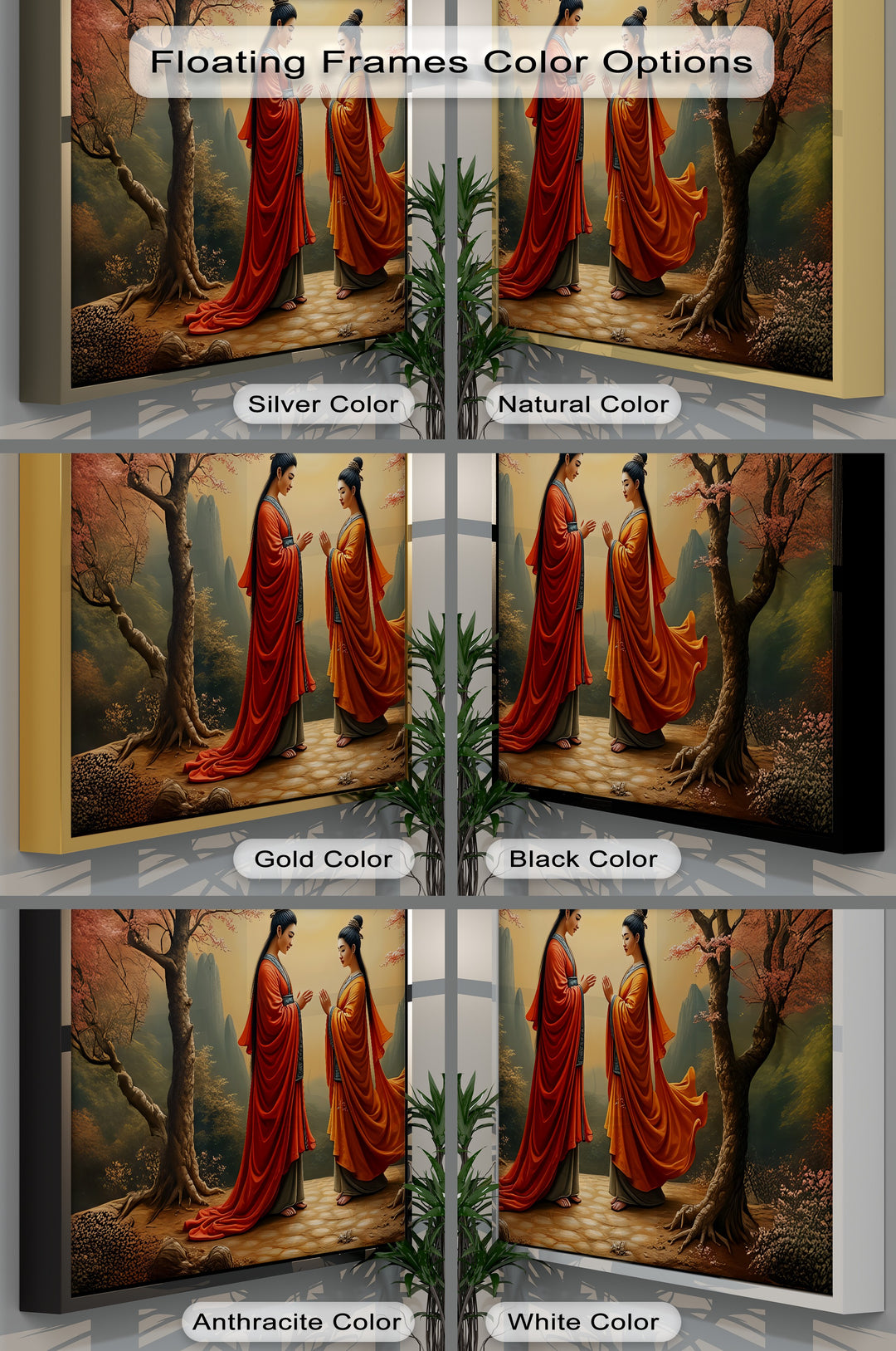 Harmony Under the Blossoms – Oriental Couple Canvas Wall Art | Framed Art