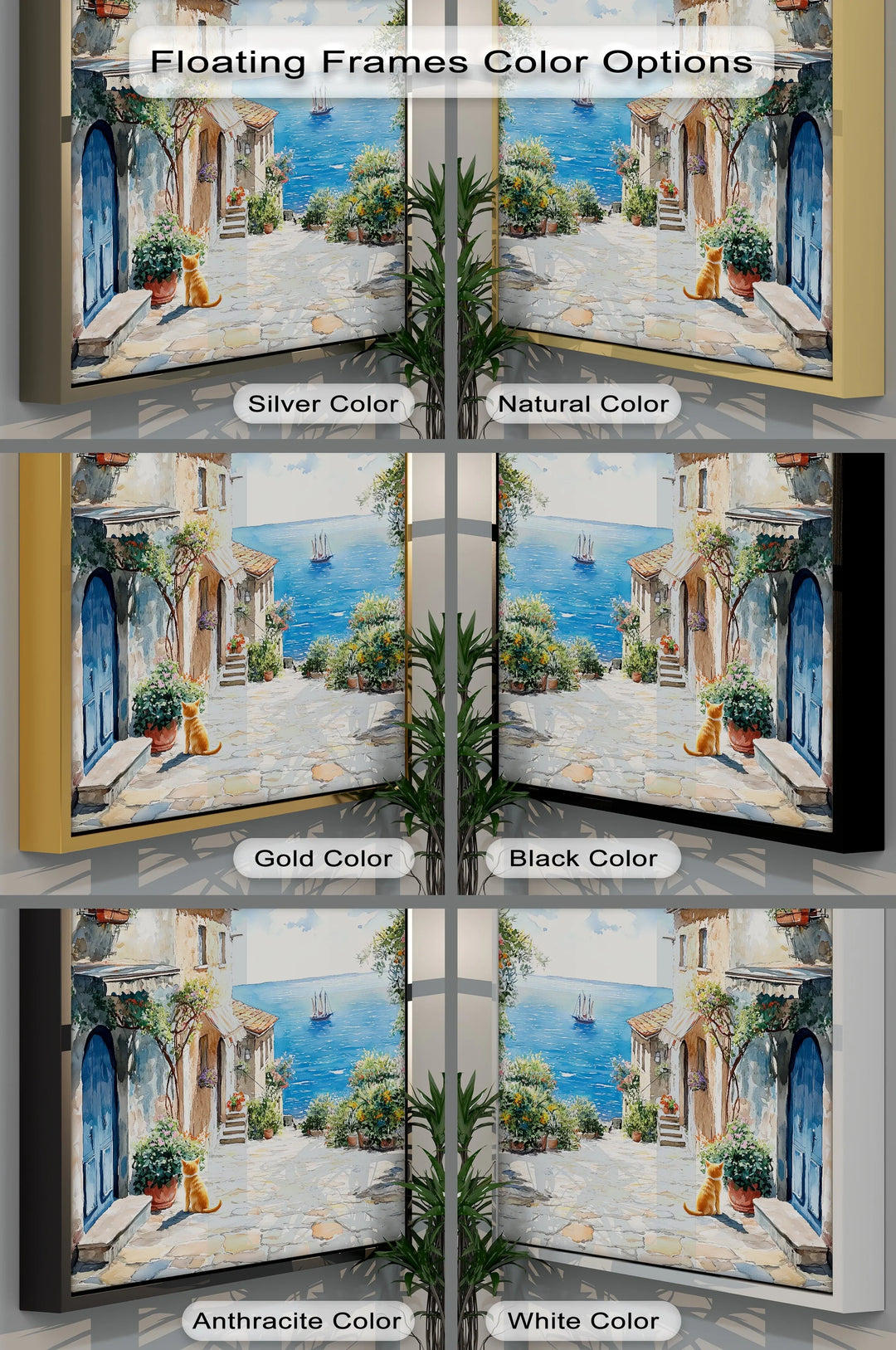 Mediterranean Daydream – Seaside Street with Cat Canvas Print - MyPhotoStation