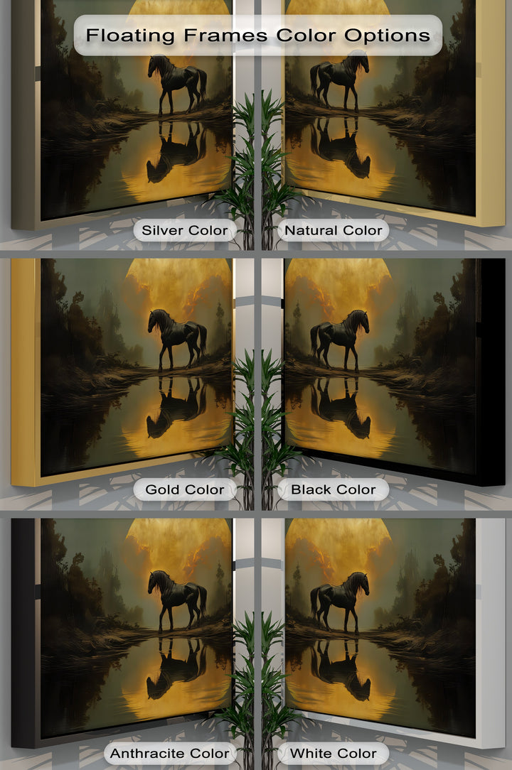 Eclipse Majesty – Black Horse Under a Golden Moon Canvas Print