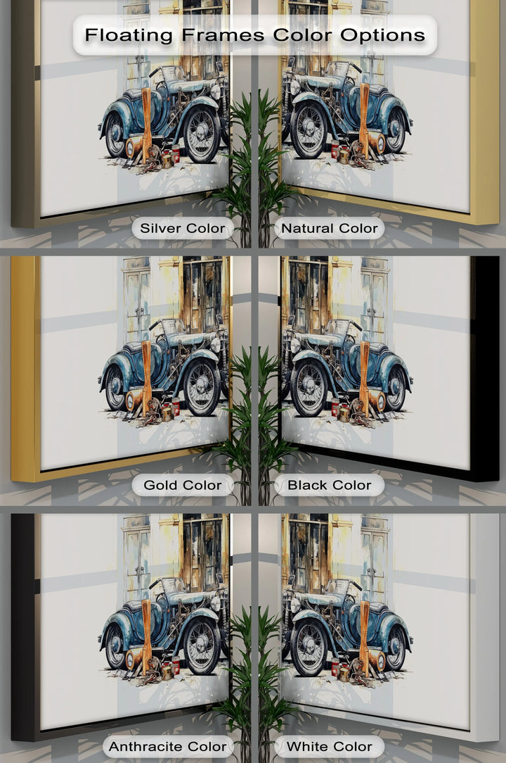Vintage Blue Roadster & Tools – Car Canvas Print