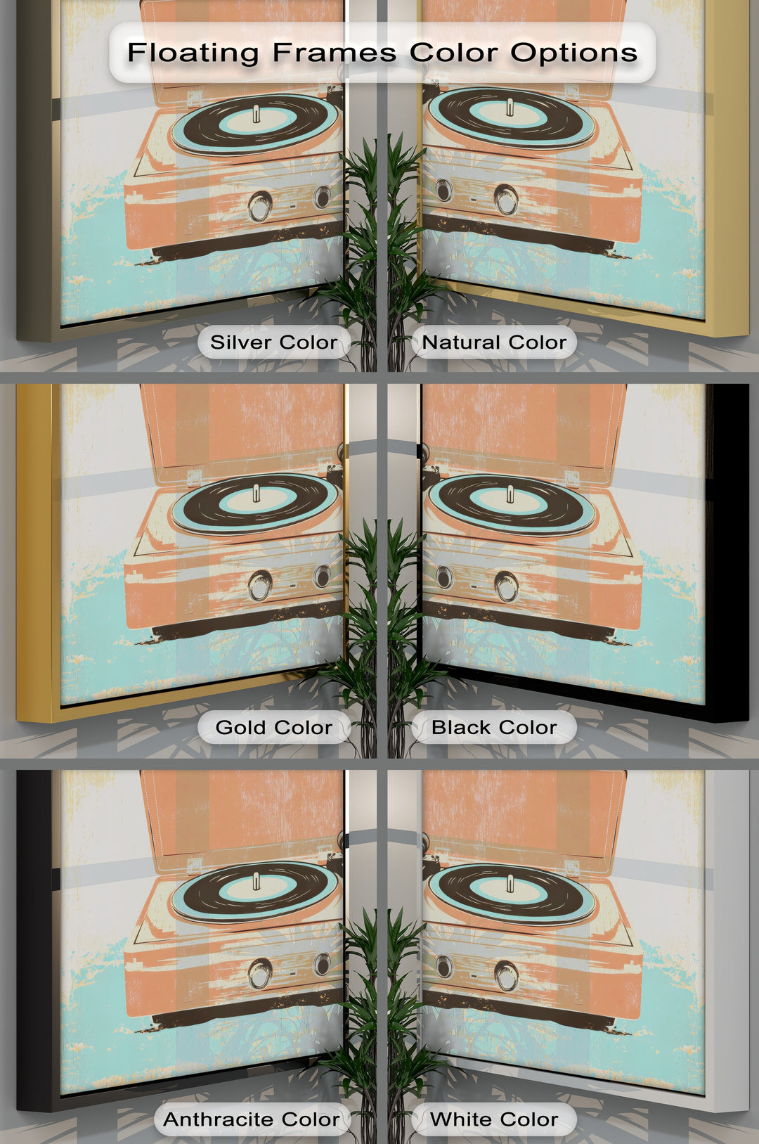 Spin Retro – Pop Art Record Player in Coral and Aqua Canvas Print