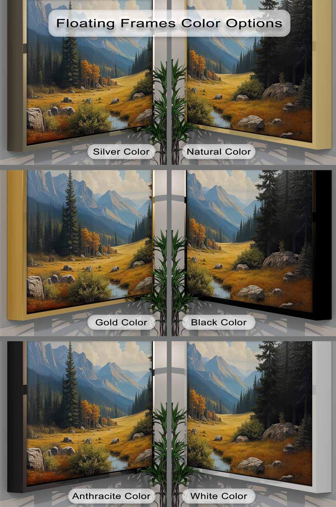 Golden Valley View – Majestic Mountain Landscape Oil Painting | Framed Art