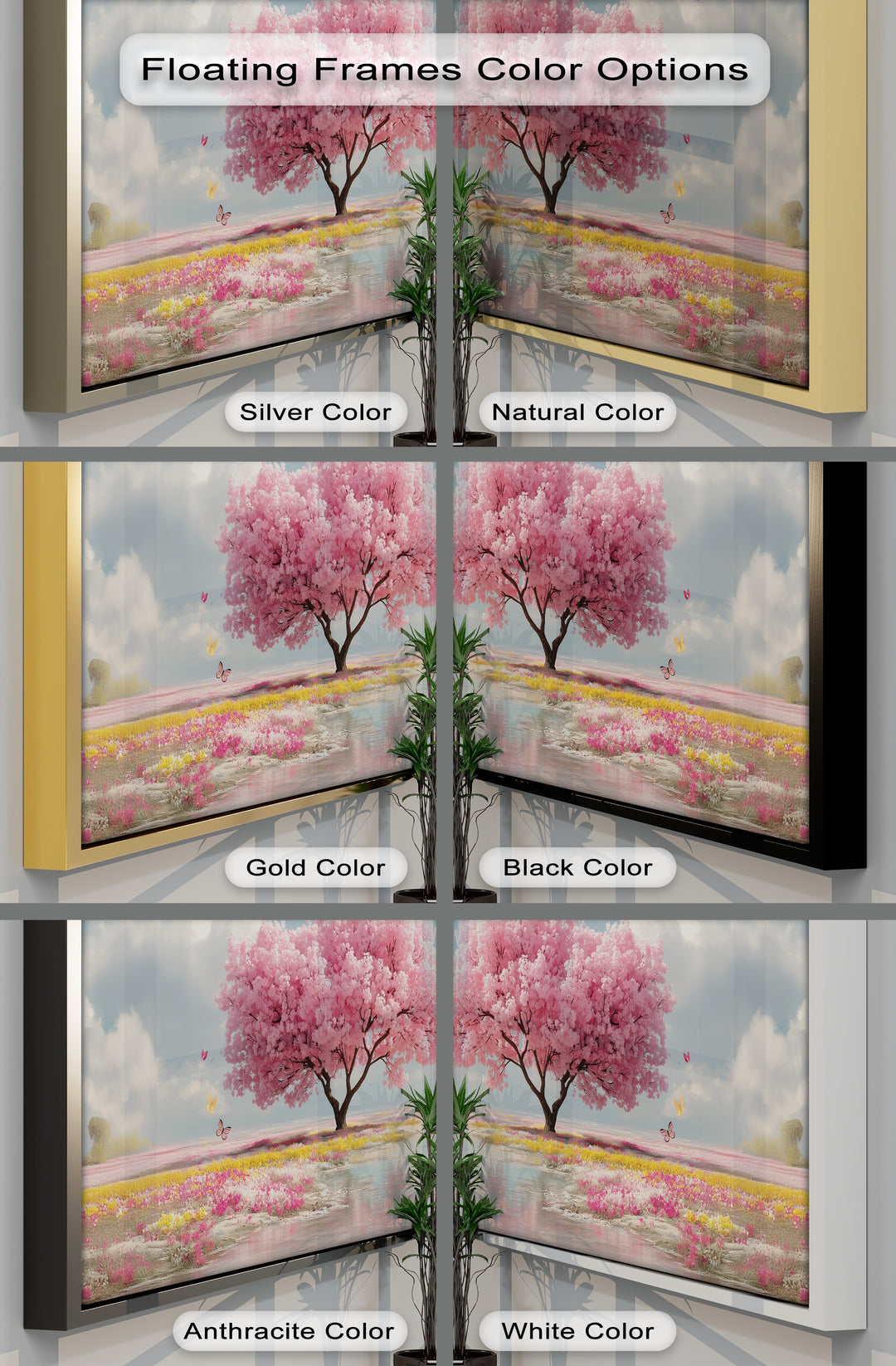 Cherry Blossom Meadow Landscape - Pink Canvas Print