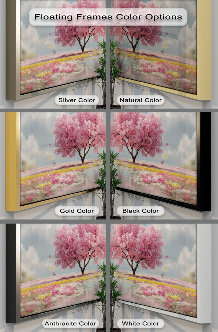 Cherry Blossom Meadow Landscape - Pink Canvas Print