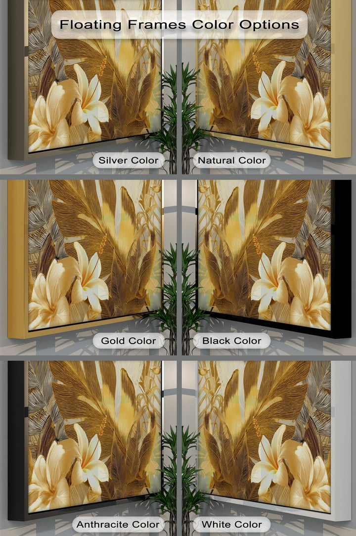 Golden Tropics with Hibiscus and Palm Leaves – Canvas Print - MyPhotoStation