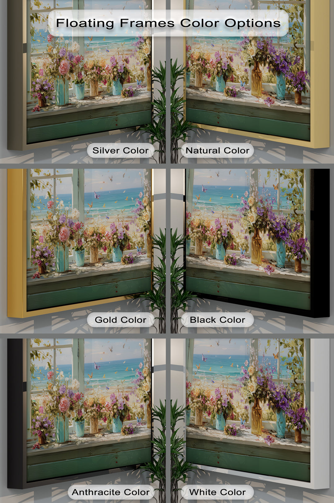 Seaside Bloom – Coastal View with Flowers and Butterflies Canvas Print