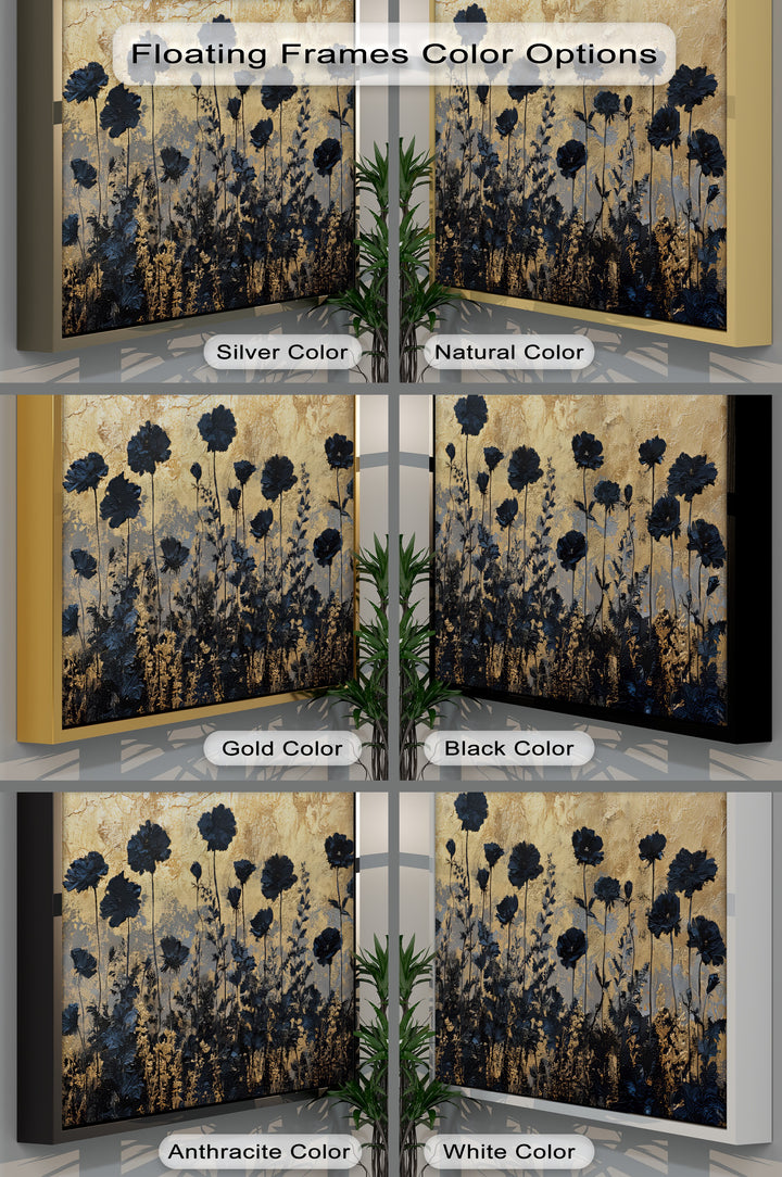 Golden Twilight Meadow – Black Floral Silhouette Canvas Print