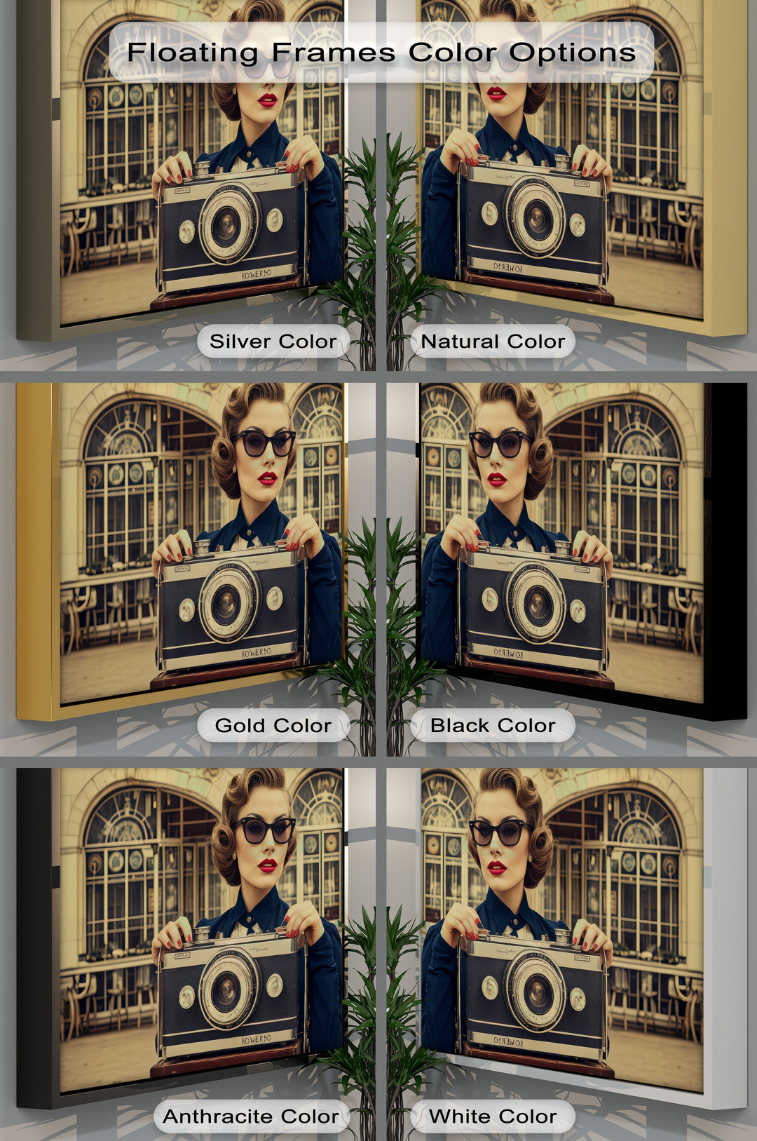 Retro Portrait with Giant Camera – Vintage Glamour Canvas Print