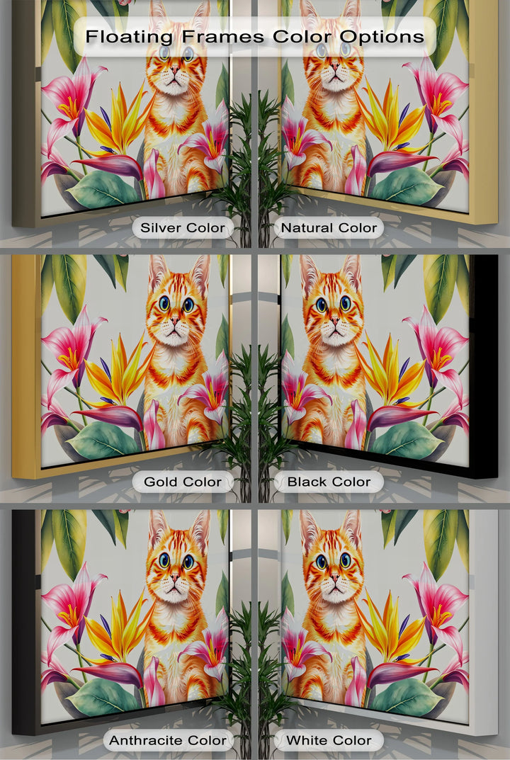 Tropical Curiosity – Orange Tabby Among Exotic Flowers Cat Canvas Print - MyPhotoStation