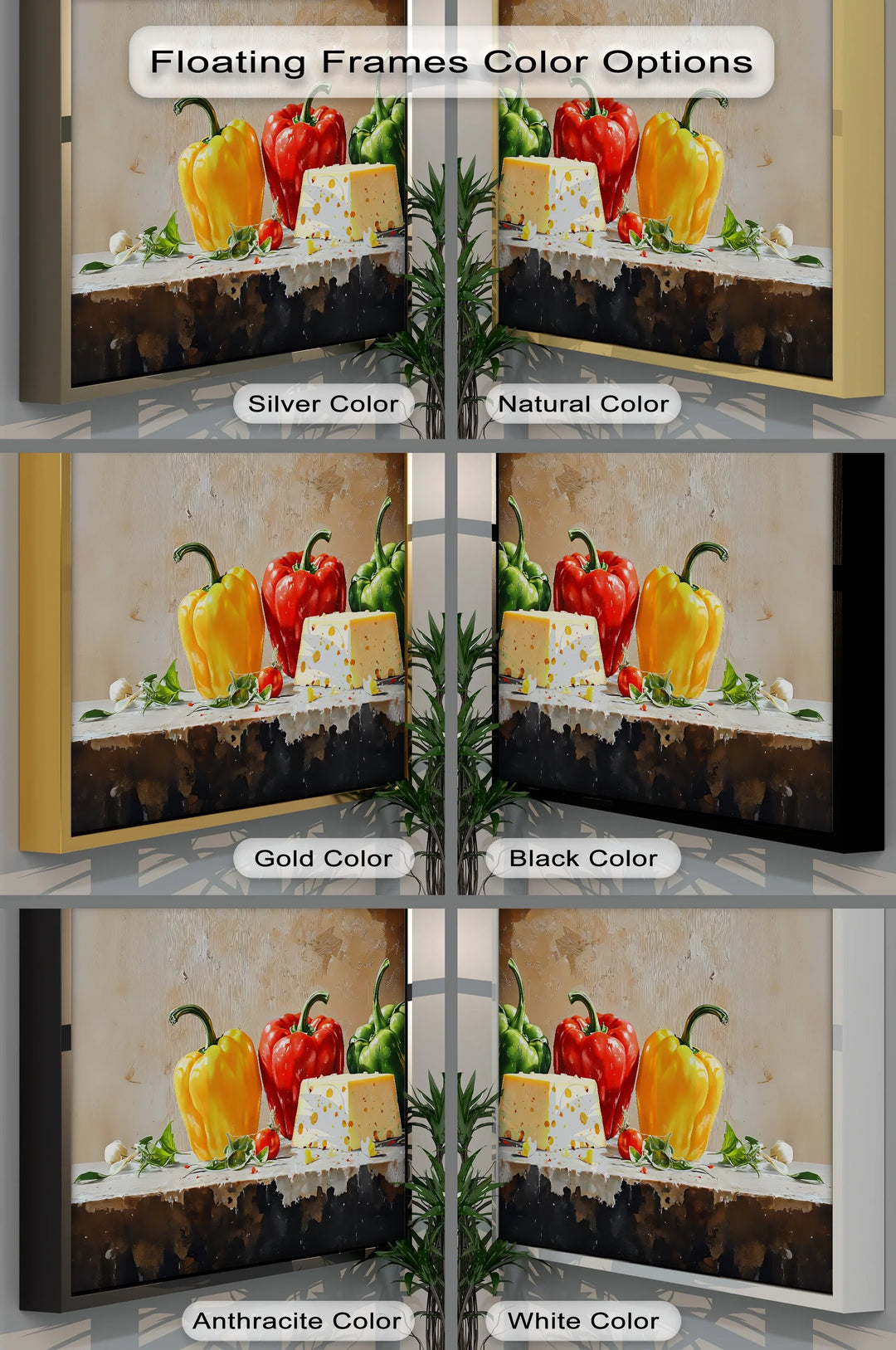 Colorful Bell Peppers & Cheese – Rustic Kitchen Canvas Print - MyPhotoStation