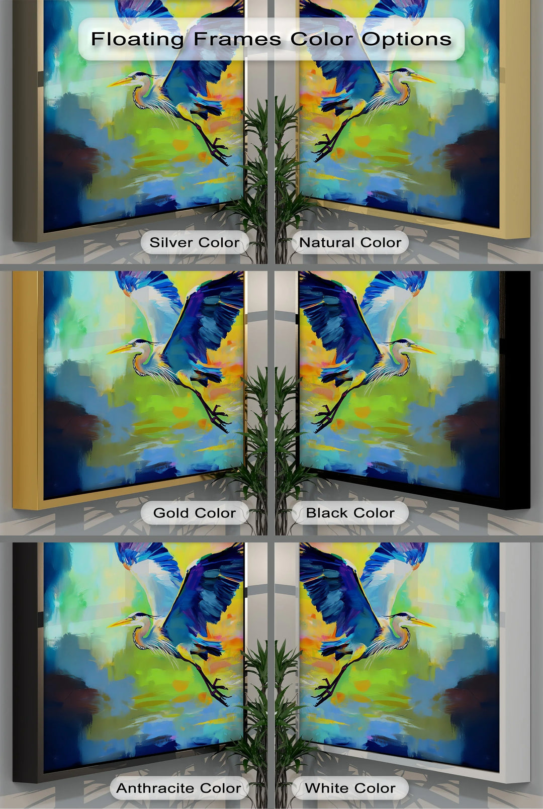 Flight of Radiance – Blue Heron in Vibrant Skies Canvas Print - MyPhotoStation