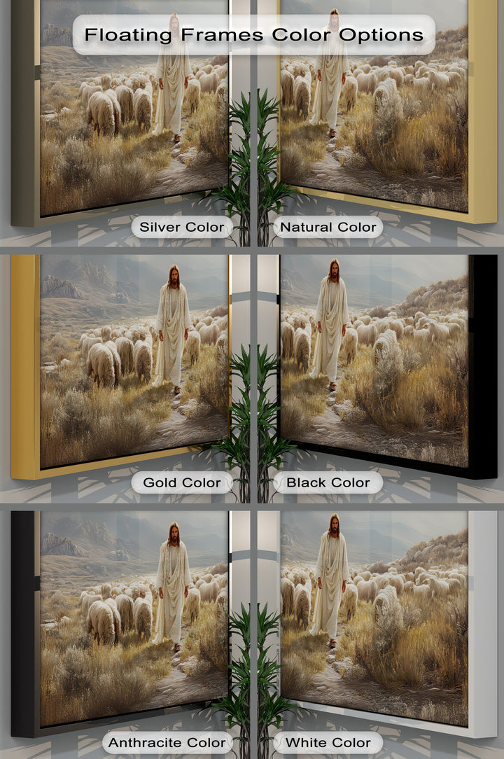 Jesus with Sheep in Mountain Valley - Religious Canvas Print