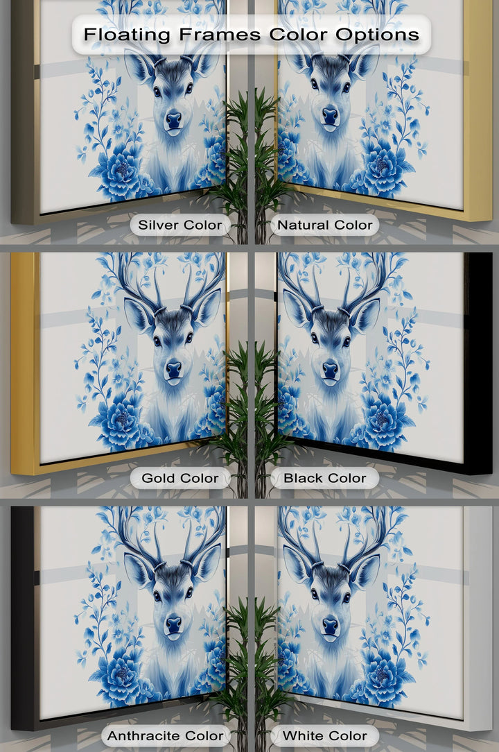 Floral-Antlered Deer in Blue – Nature-Inspired Canvas Print - MyPhotoStation