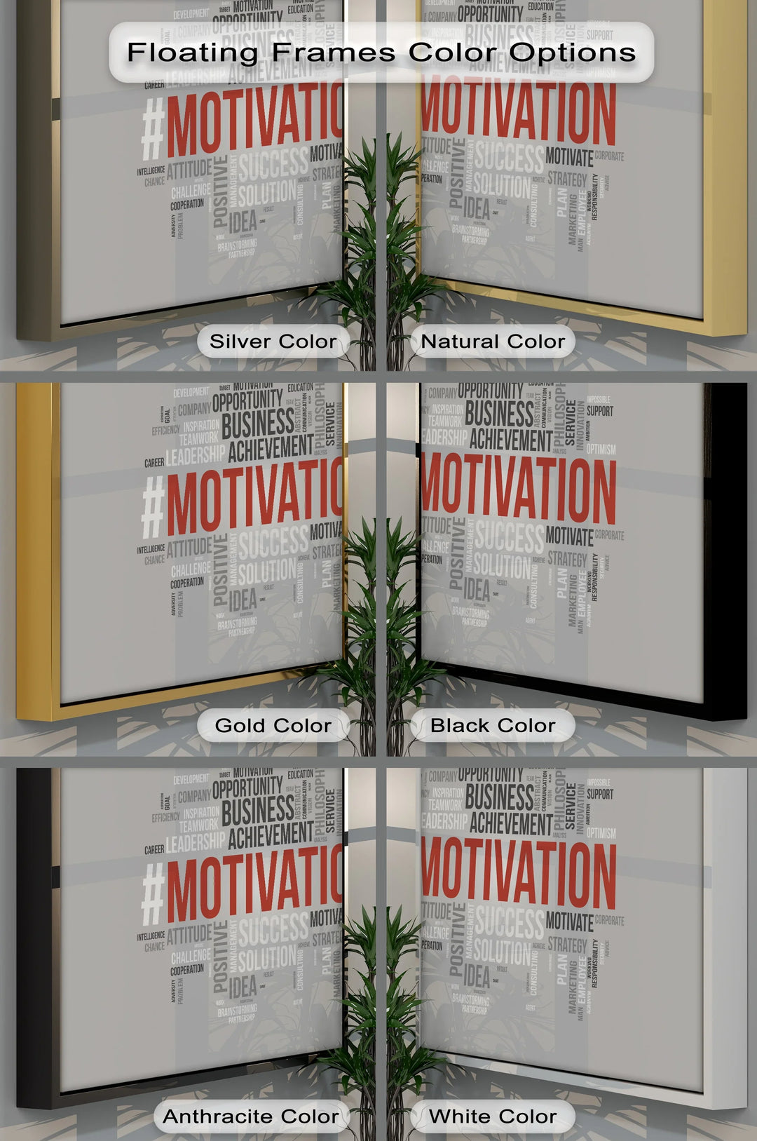 MOTIVATION Word Cloud – Modern Gray Canvas Print