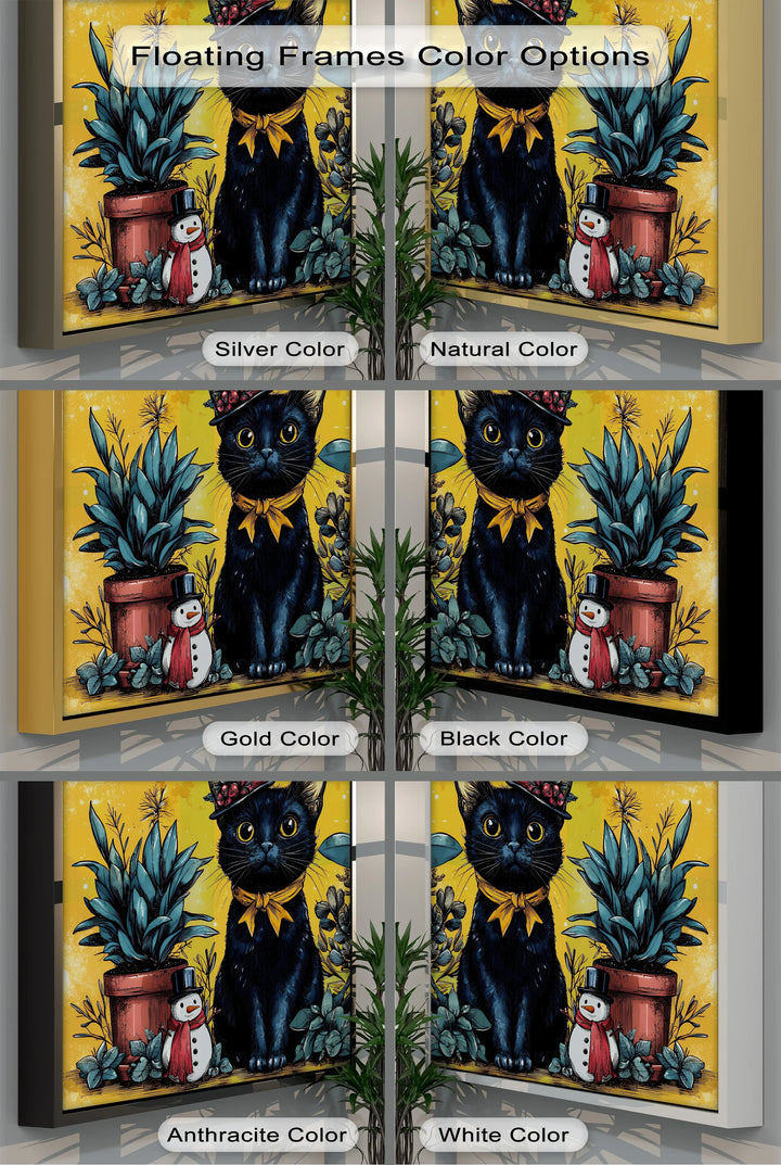 Black Cat with Holiday Hat and Yellow Ribbon - Cat Canvas Print - MyPhotoStation
