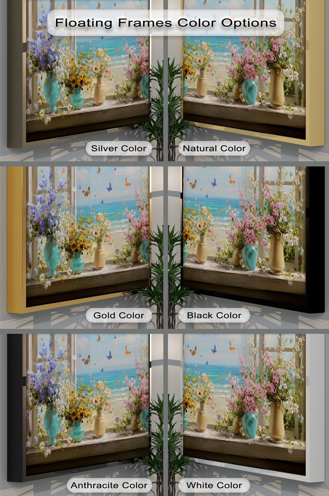 Butterflies and Blossoms – Seaside View Floral Canvas Print