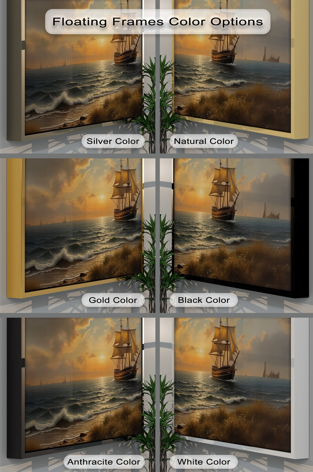 Golden Horizon Voyage – Sailing Ship at Sunset Canvas Wall Art | Large Canvas