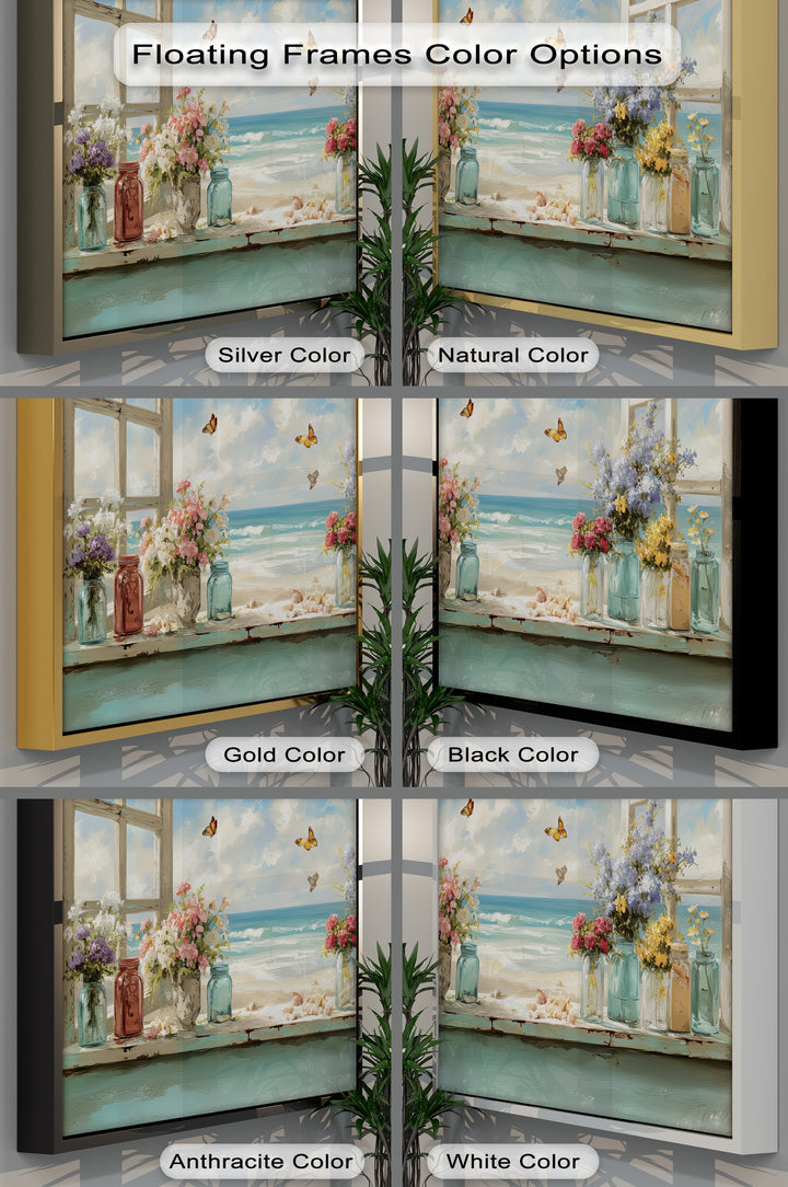 Butterflies by the Shore – Seaside Window Flowers Canvas Print