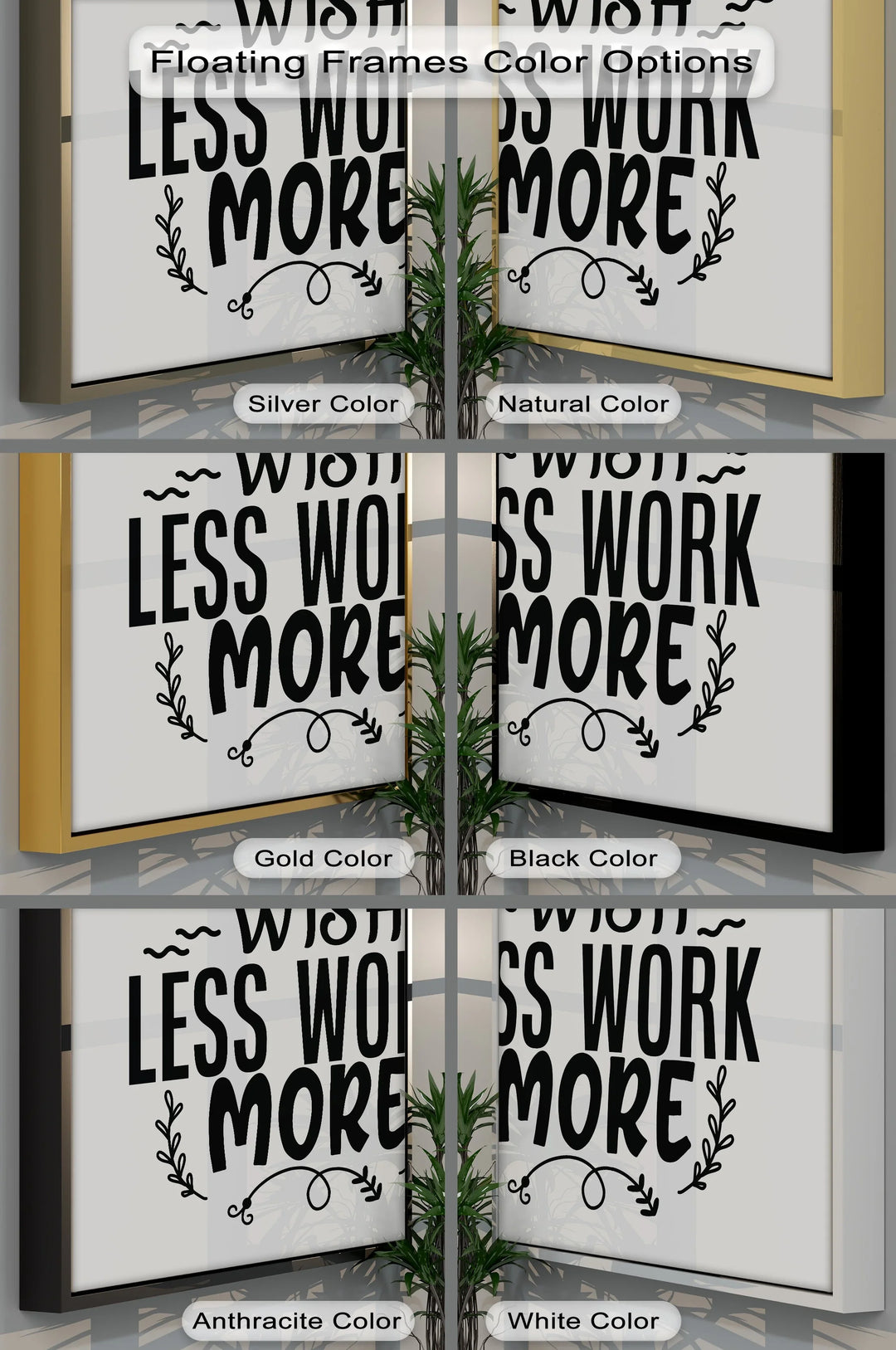 Wish Less Work More – Motivational Typography Canvas Print