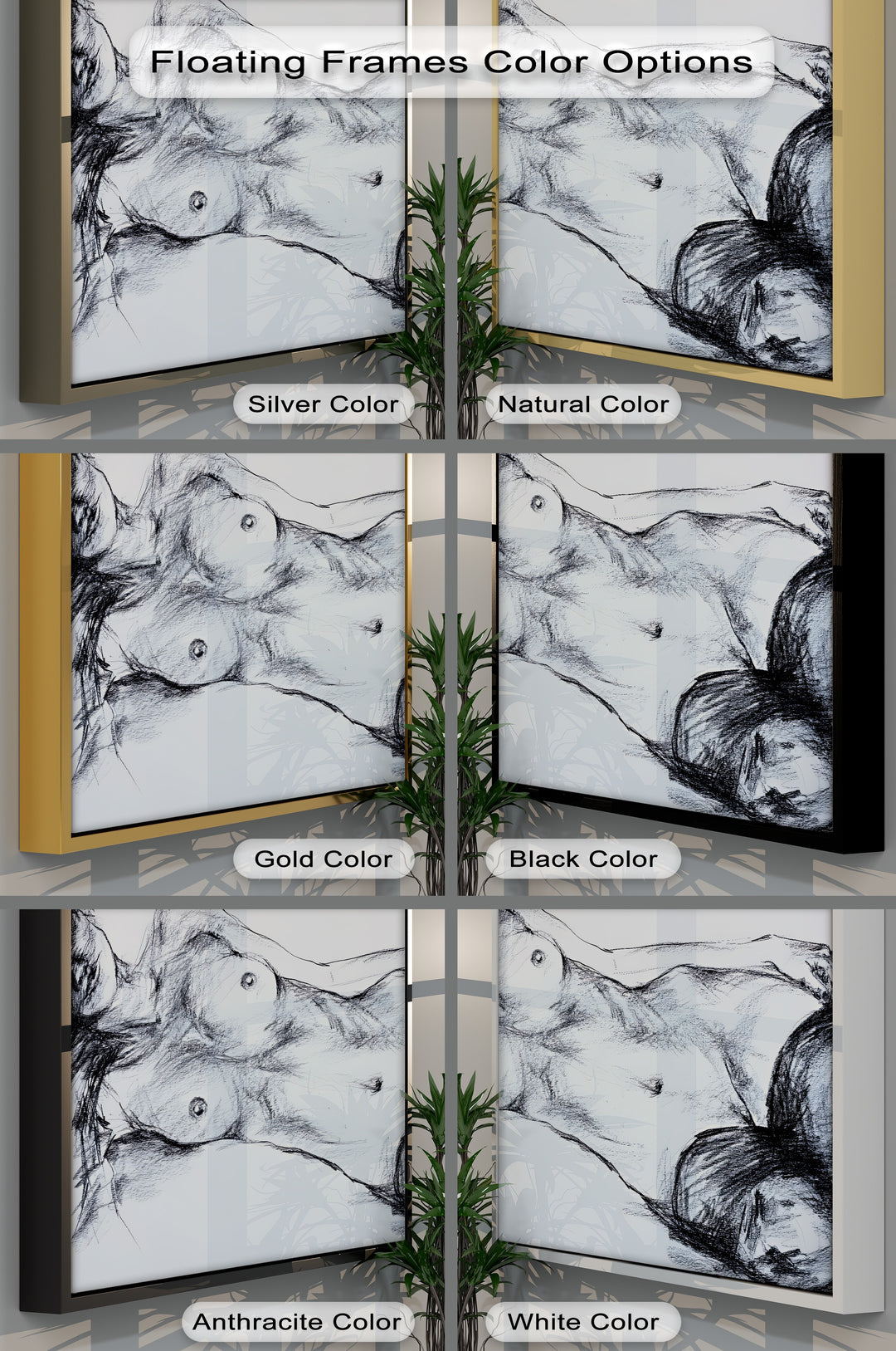 Graphite Whisper – Nude Sketch Canvas Print | Horizontal Wall Art