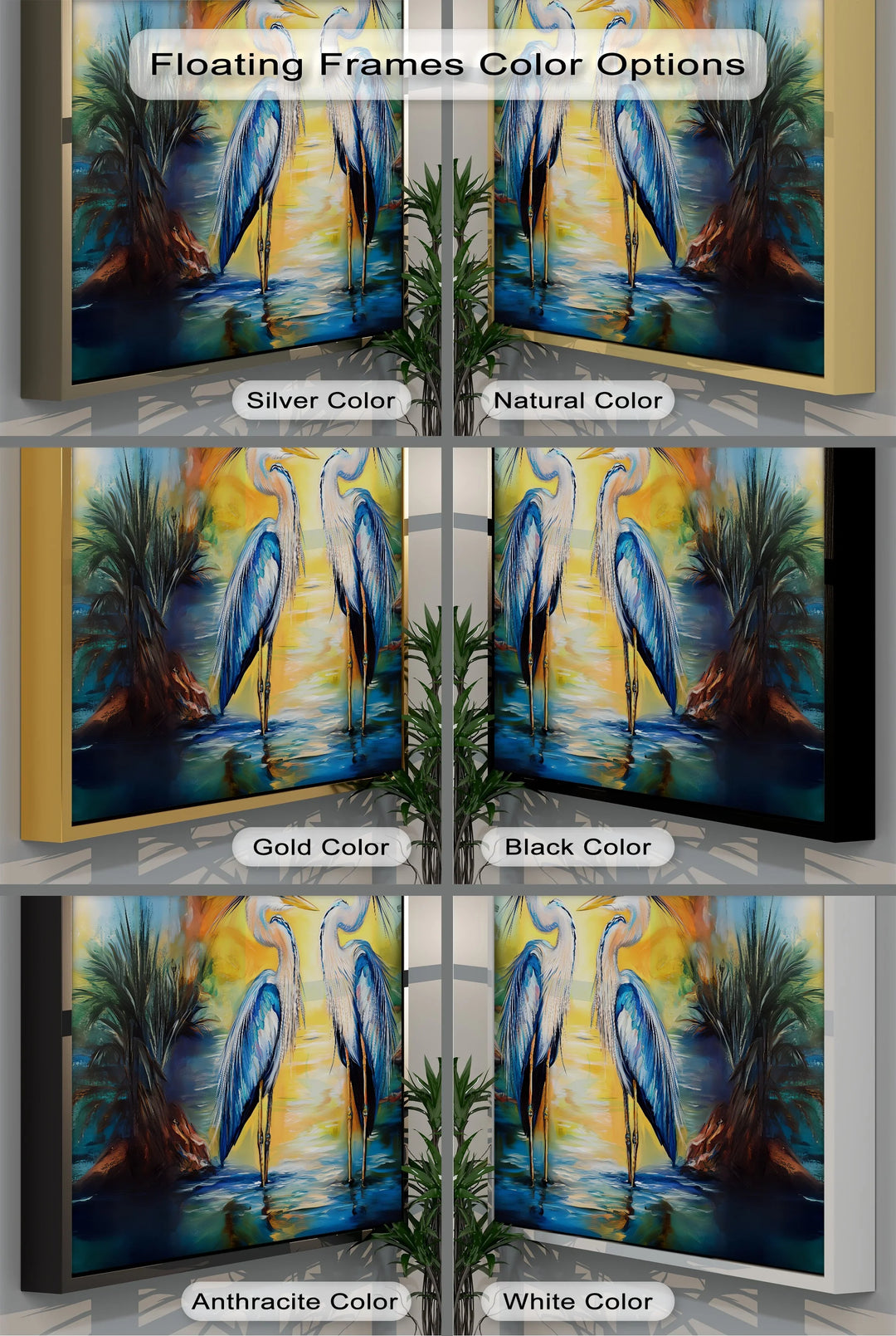 Twin Grace – Elegant Blue Herons at Sunset Canvas Wall Art - MyPhotoStation