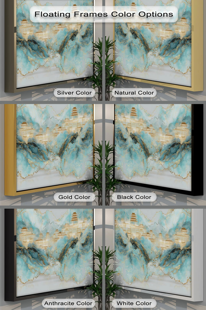 Golden Peaks of Serenity – Abstract Asian Palace Landscape Canvas Print - MyPhotoStation