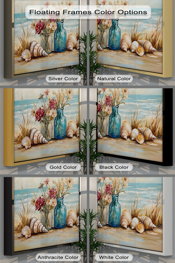 Seaside Serenity – Floral and Seashell Still Life Canvas Print