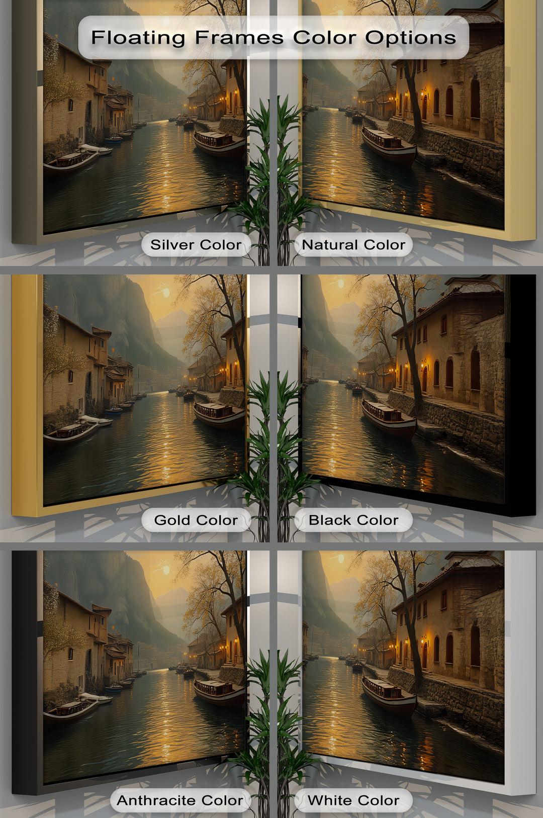 Sunset Canal Serenity – Lakeside Village Canvas Wall Art | Canvas Artwork