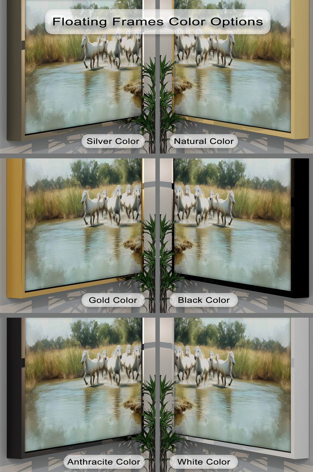 White Horses Running Through River - Horse Canvas Print