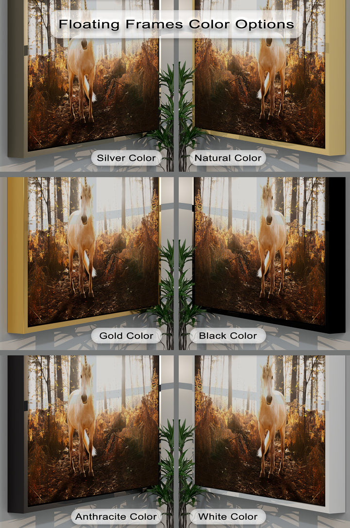 Enchanted Light – White Unicorn in Autumn Forest Canvas Print