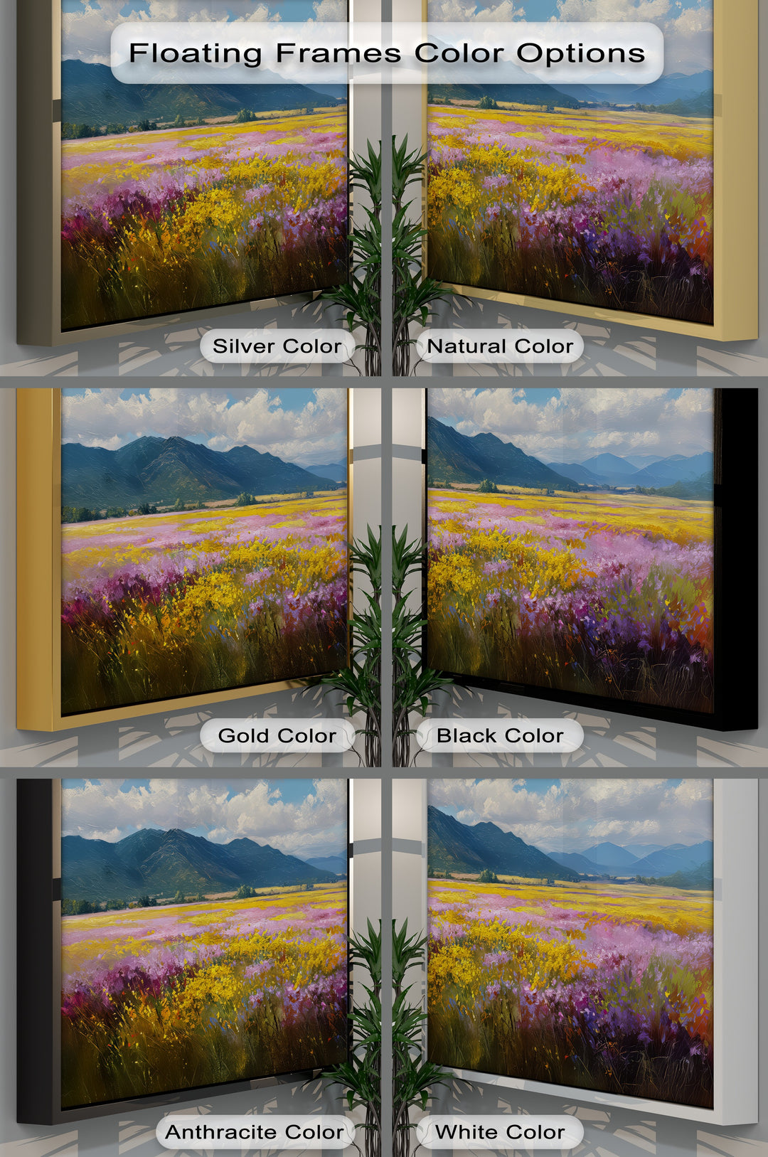 Valley Bloom – Wildflower Field and Mountain Landscape Canvas Print