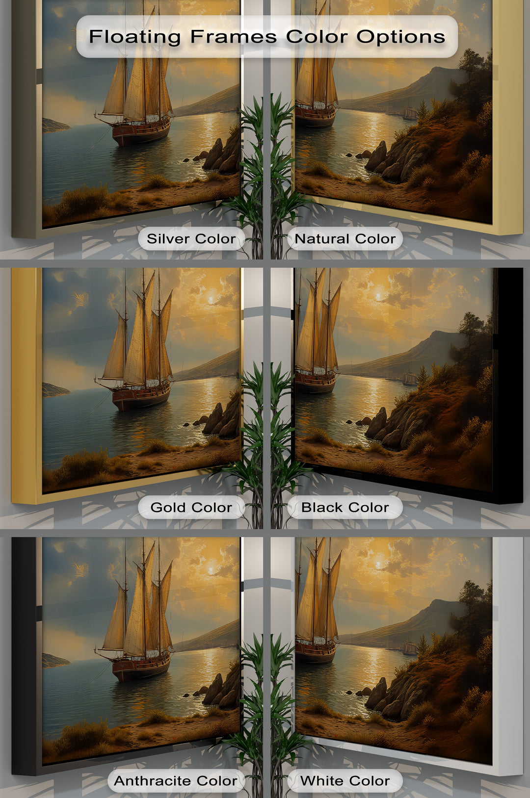 Golden Horizon Voyage – Sailing Ship Sunset Canvas Wall Art | Framed Art
