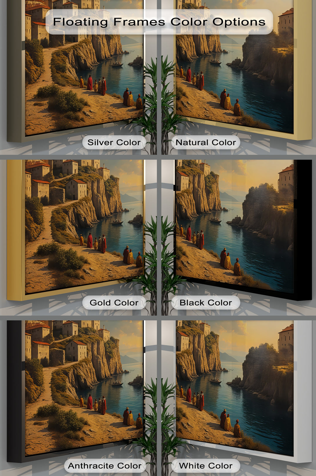 Clifftop Village Serenity – Coastal Sunset Canvas Wall Art | Large Canvas Art