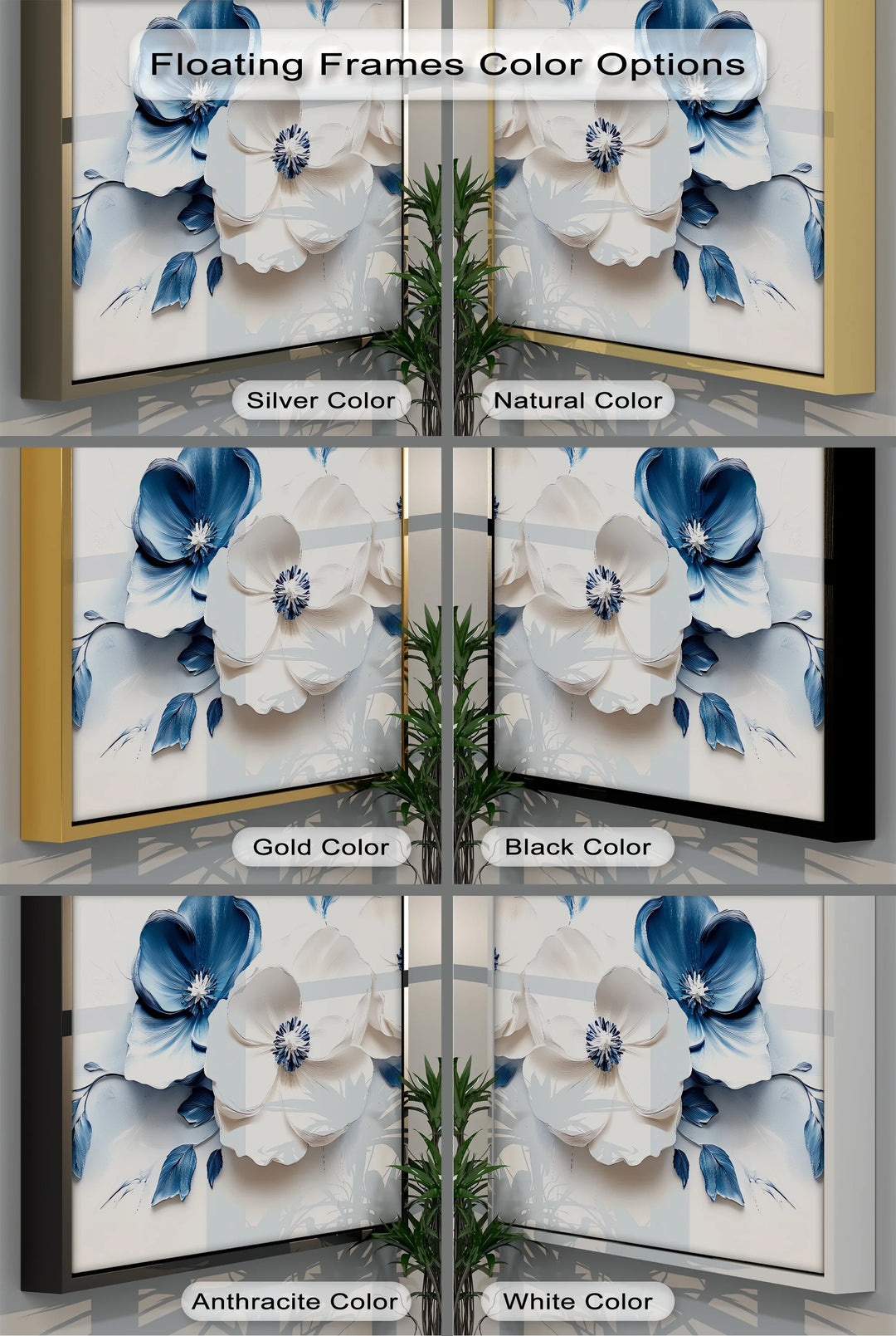 Blue Serenity Blooms – White and Navy Floral Canvas Wall Art - MyPhotoStation