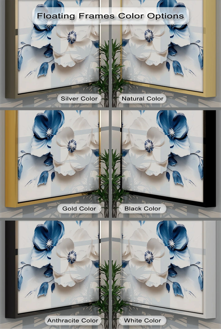 Blue Serenity Blooms – White and Navy Floral Canvas Wall Art - MyPhotoStation